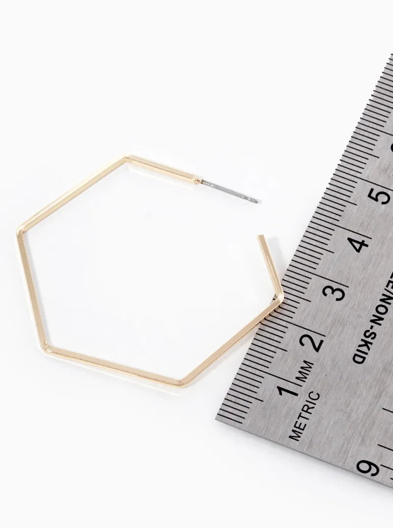 40mm Skinny Hexagon Open Hoop Earrings