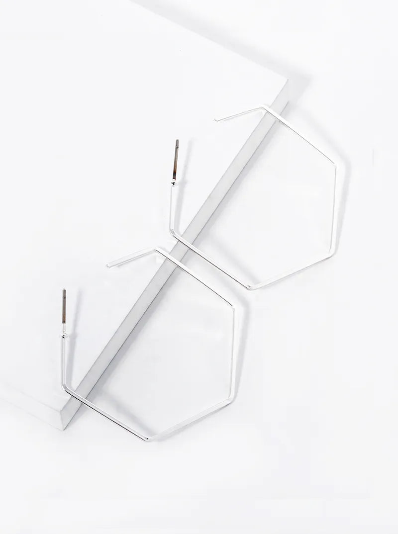 40mm Skinny Hexagon Open Hoop Earrings