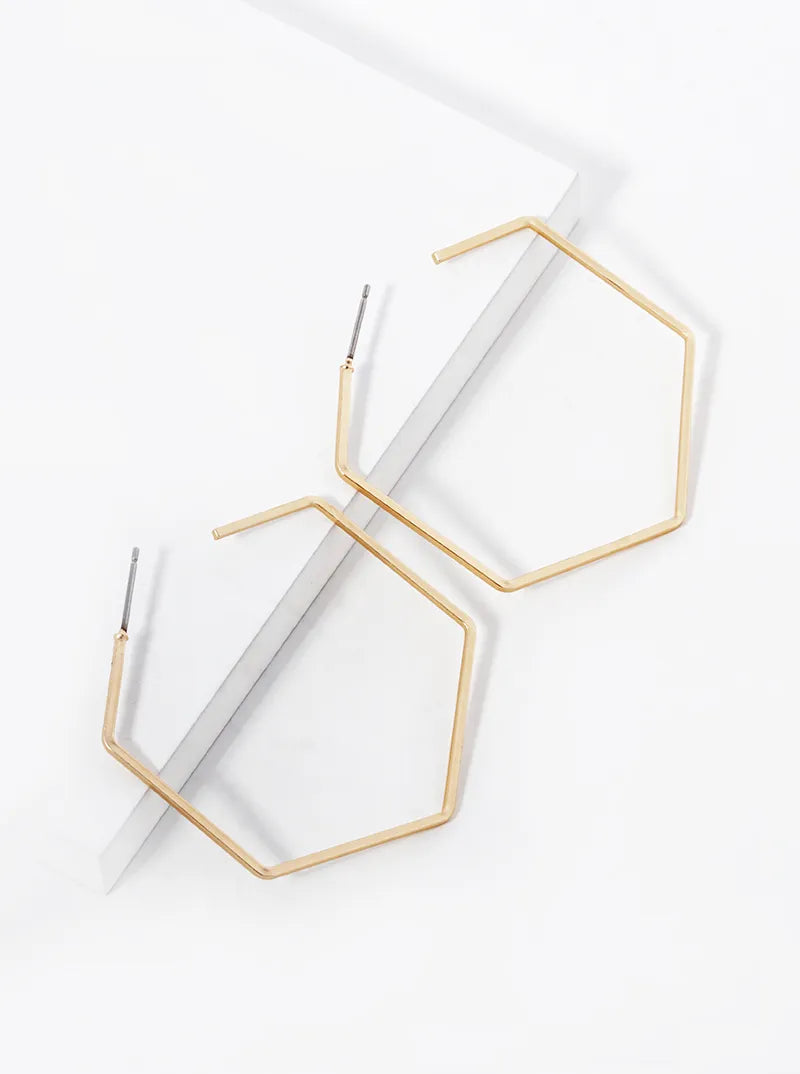 40mm Skinny Hexagon Open Hoop Earrings