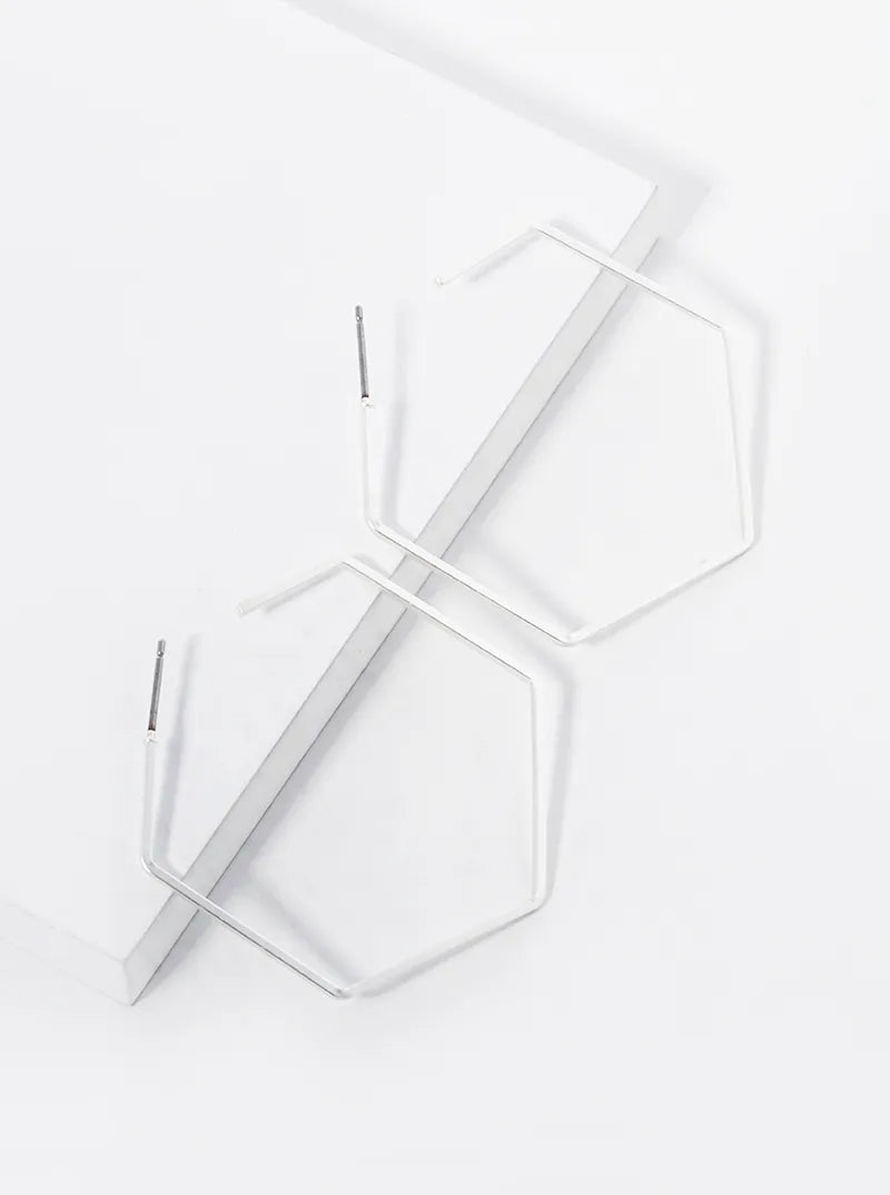 40mm Skinny Hexagon Open Hoop Earrings