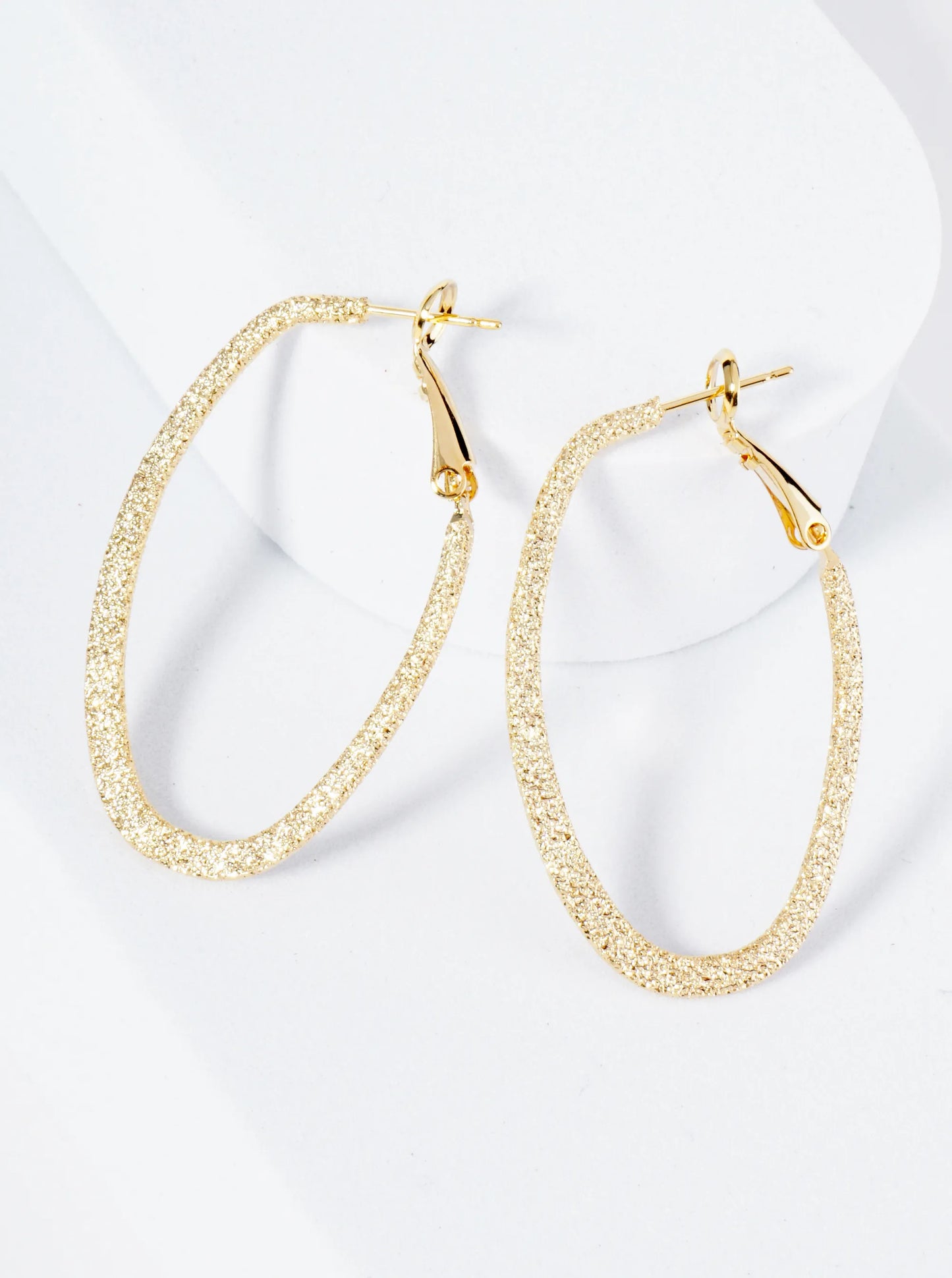 40mm Sparkling Textured Oval Flat Latch Back Hoop Earrings