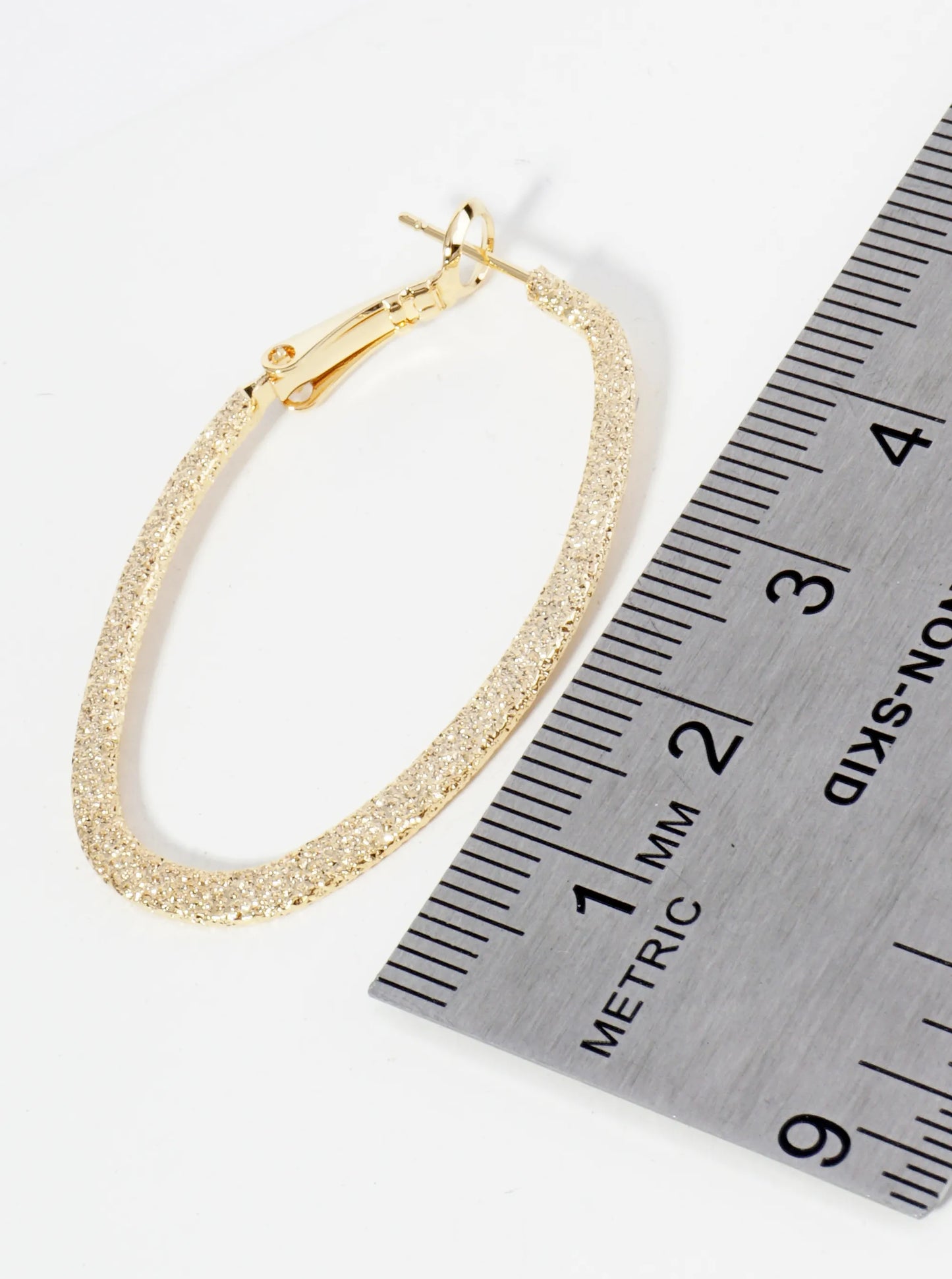 40mm Sparkling Textured Oval Flat Latch Back Hoop Earrings