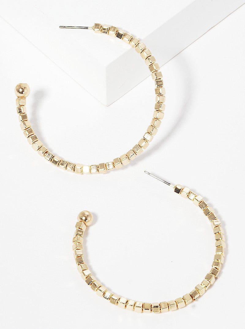 40mm Steel Wire With Cube Seed Bead Lightweight Hoop Earrings
