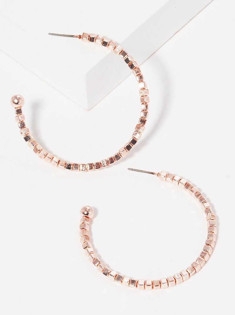 40mm Steel Wire With Cube Seed Bead Lightweight Hoop Earrings ROSE GOLD