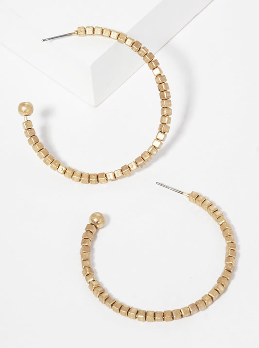 40mm Steel Wire With Cube Seed Bead Lightweight Hoop Earrings
