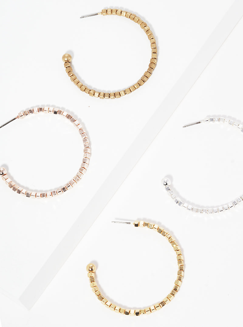 40mm Steel Wire With Cube Seed Bead Lightweight Hoop Earrings