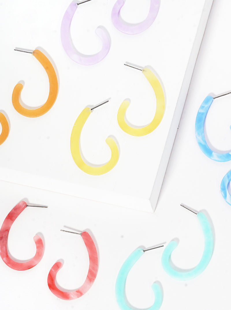 40mm Teardrop Shaped Resin Open Hoop Earrings