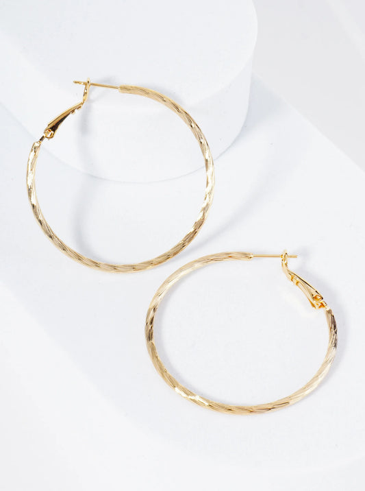 40mm Textured 14K-Gold-Dipped Latch-Back Hoop Earrings With 2mm Thickness