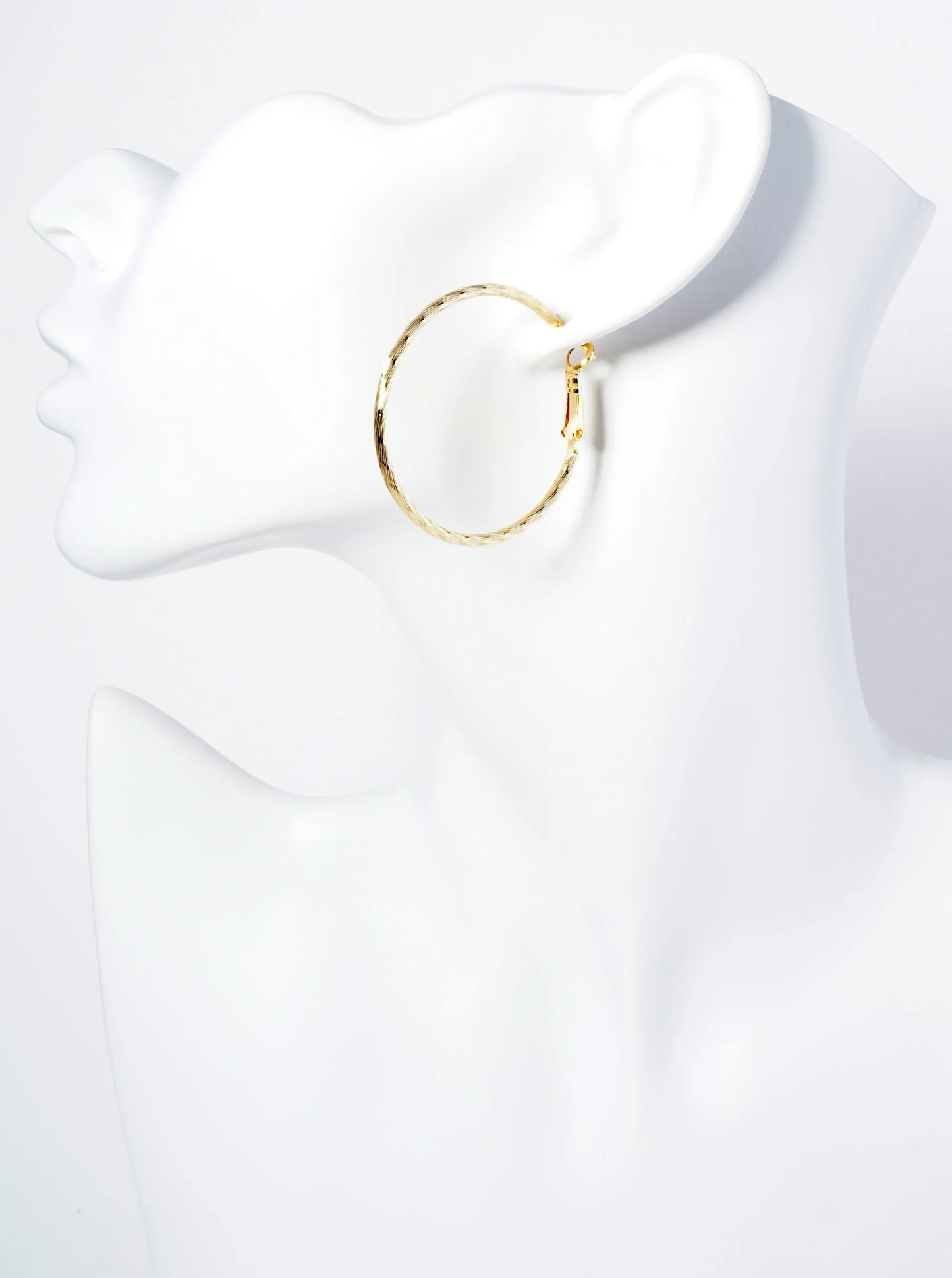 40mm Textured 14K-Gold-Dipped Latch-Back Hoop Earrings With 2mm Thickness