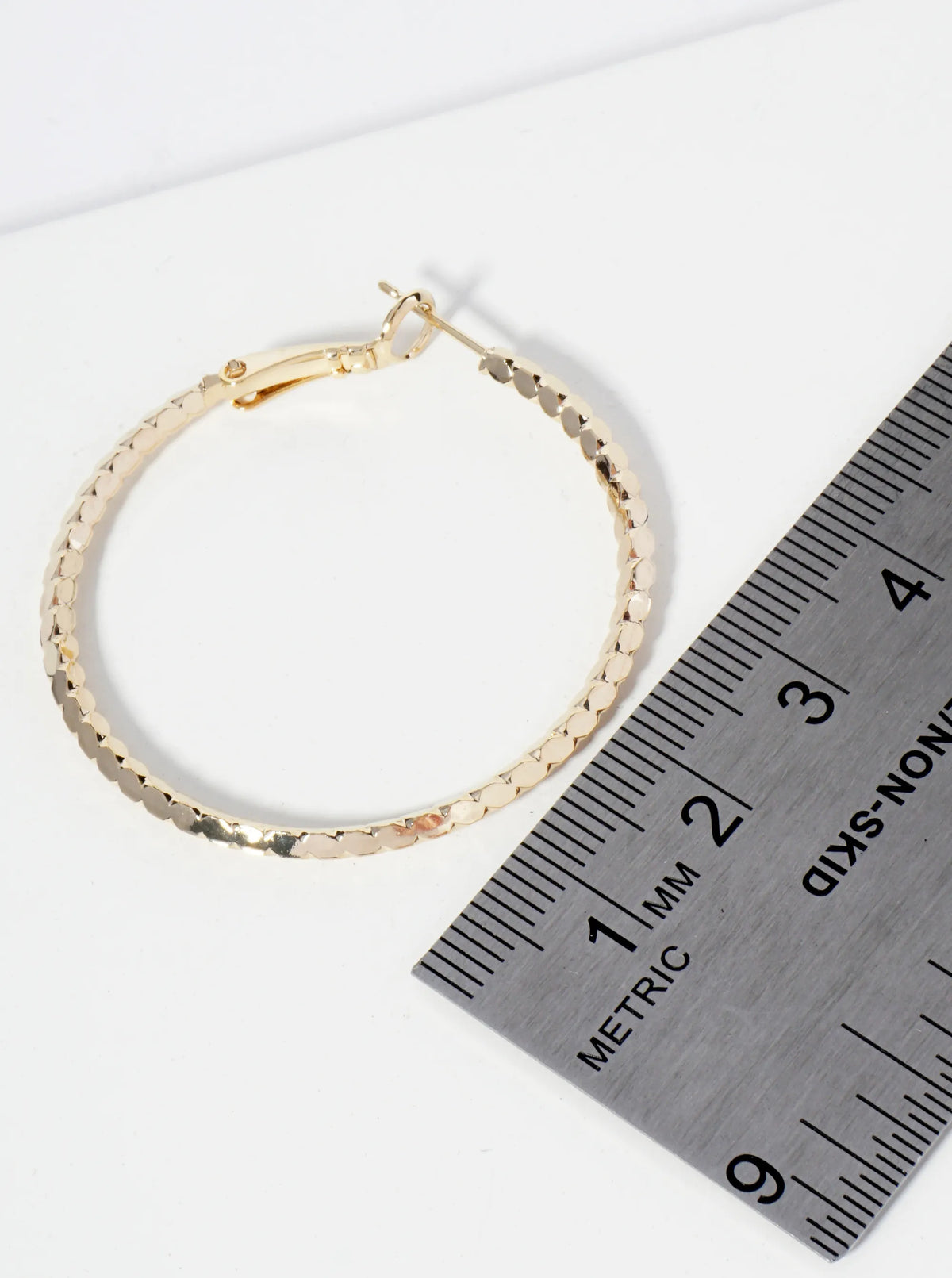 40mm Textured 14K-Gold-Dipped Latch-Back Hoop Earrings With 2mm Thickness