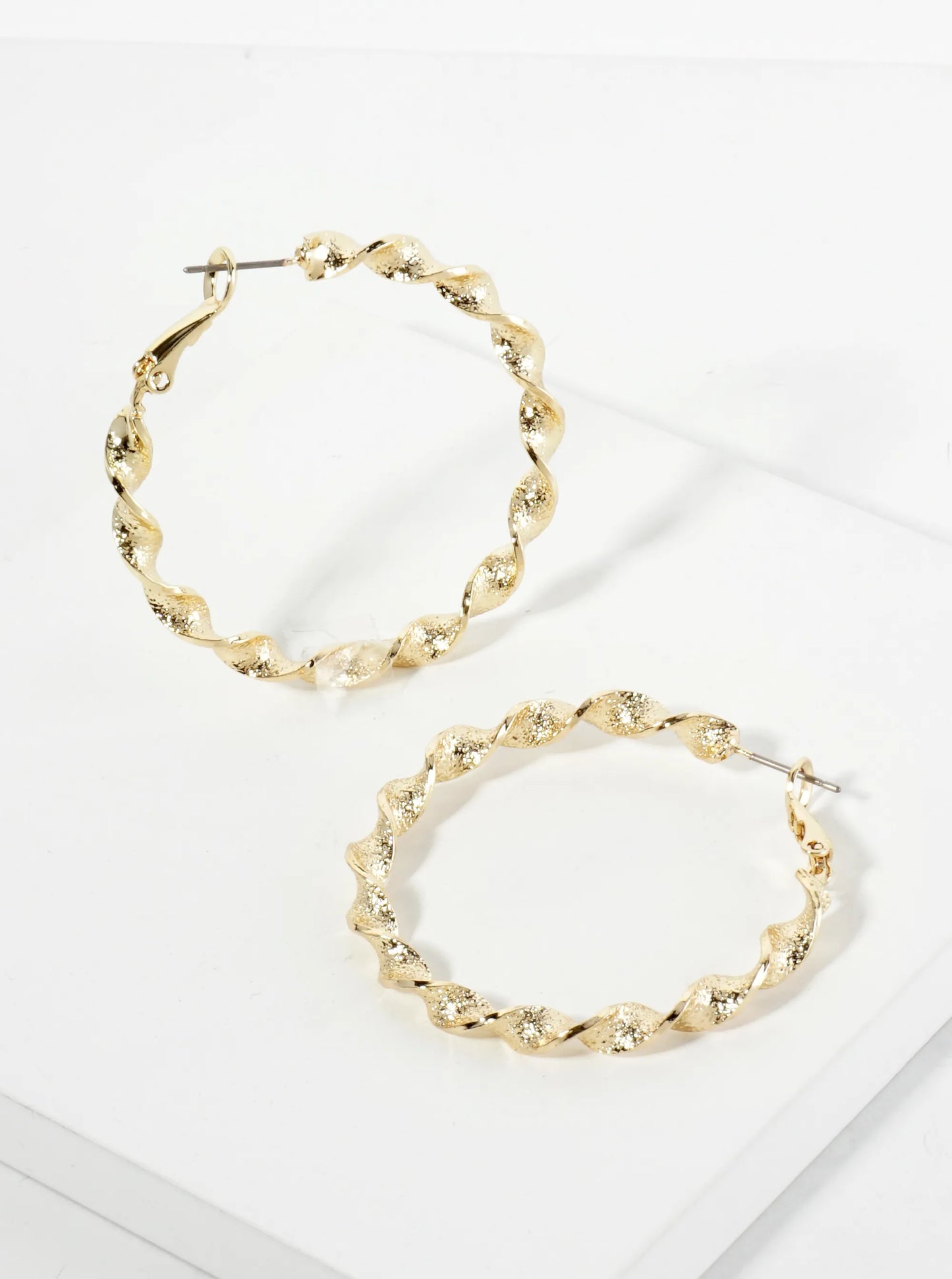 40mm Textured 14K-Gold-Dipped Twist Latch-Back Hoop Earrings