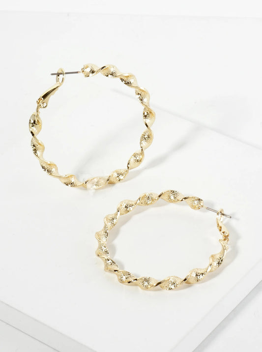 40mm Textured 14K-Gold-Dipped Twist Latch-Back Hoop Earrings