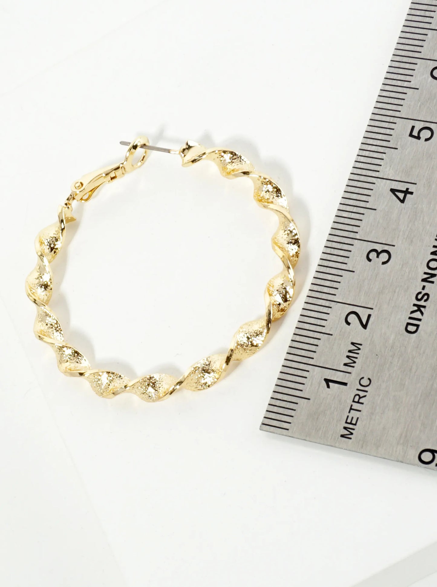 40mm Textured 14K-Gold-Dipped Twist Latch-Back Hoop Earrings
