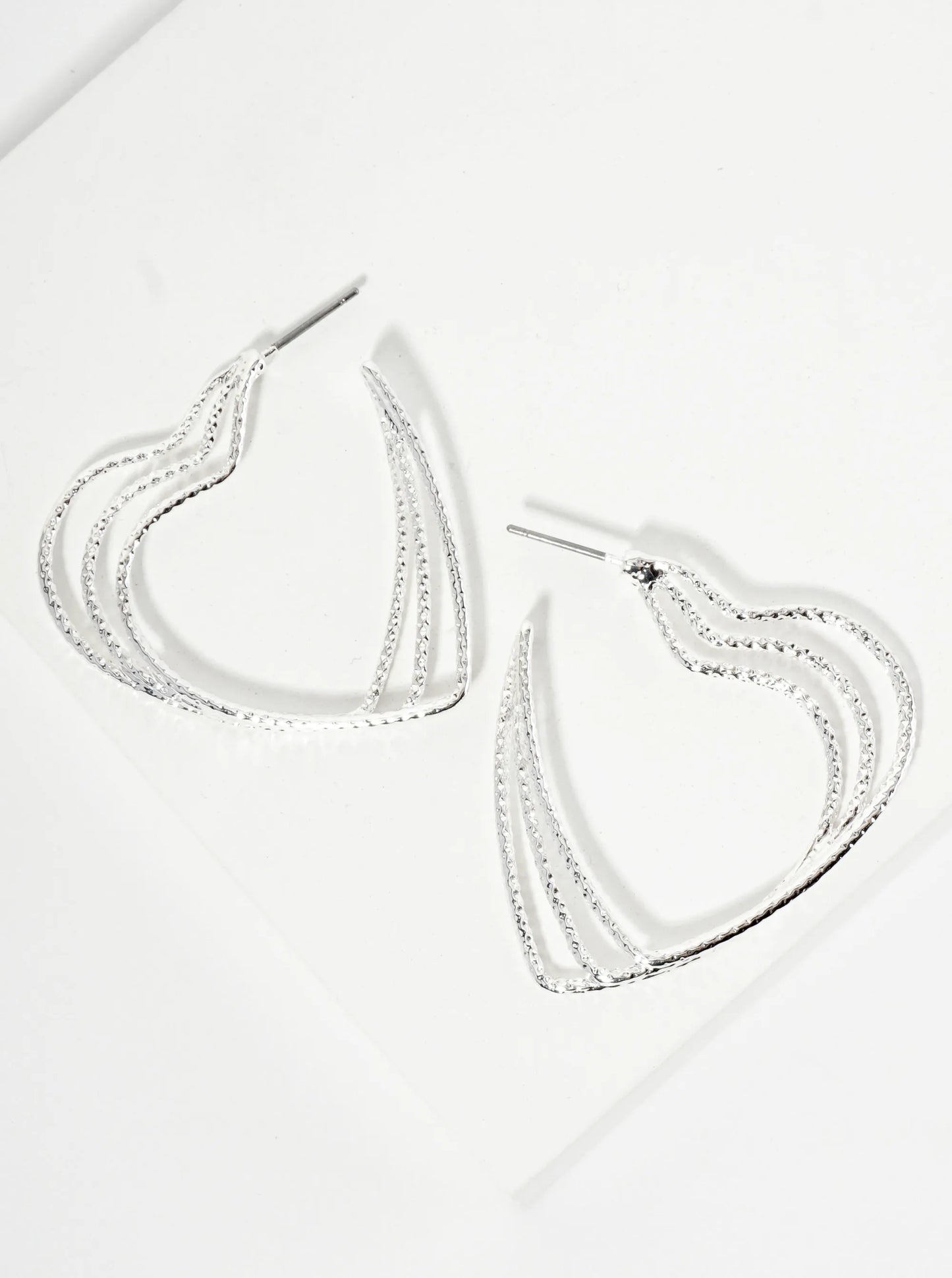 40mm Textured 3-Layer Heart Hoop Earrings