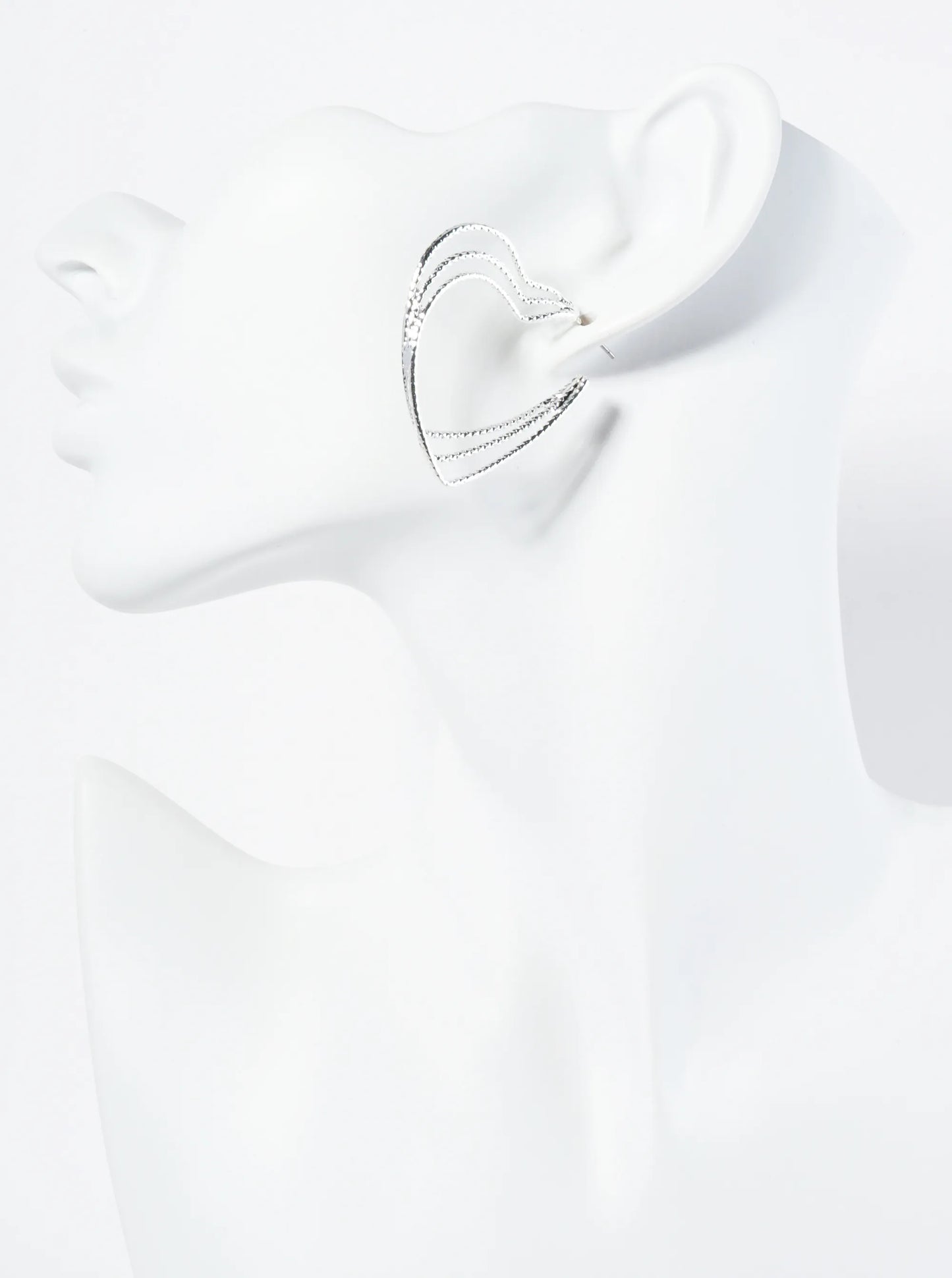 40mm Textured 3-Layer Heart Hoop Earrings