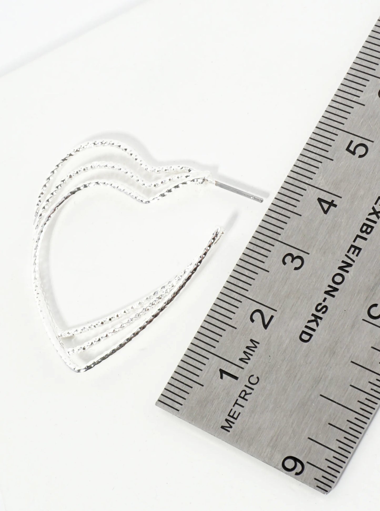 40mm Textured 3-Layer Heart Hoop Earrings