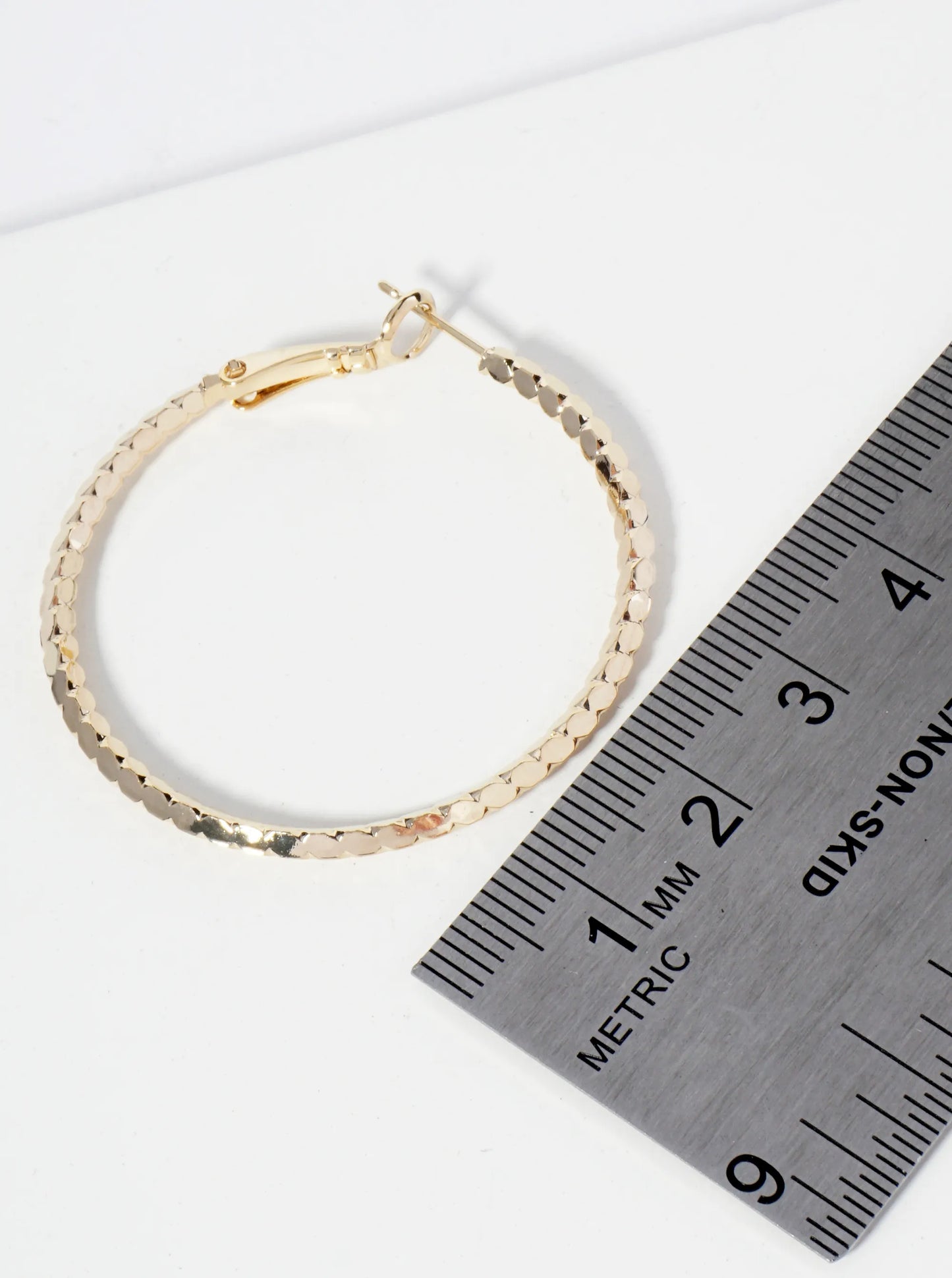 40mm Textured Metal Latch Back Hoop Earrings With 2mm Thickness