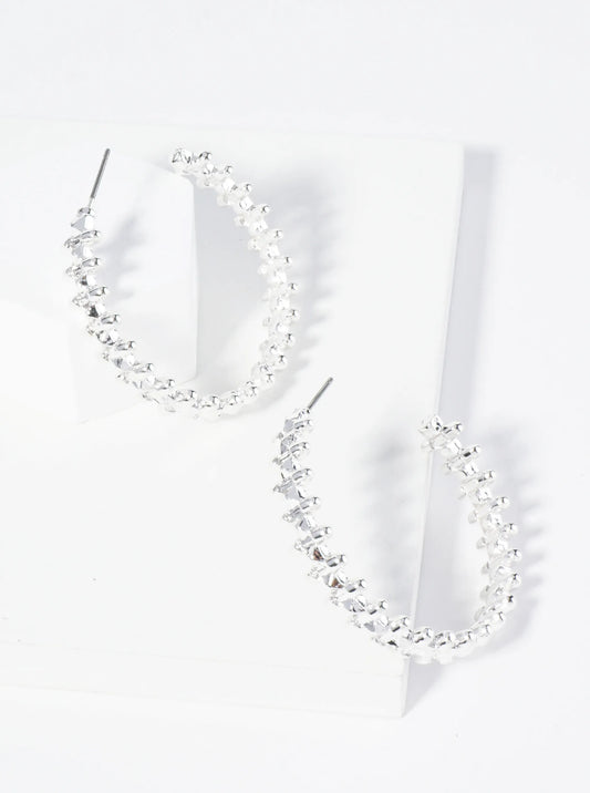 40mm Textured Metal Open Hoop Earrings