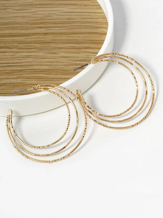 40mm Textured Triple Layer Open Hoop Earrings