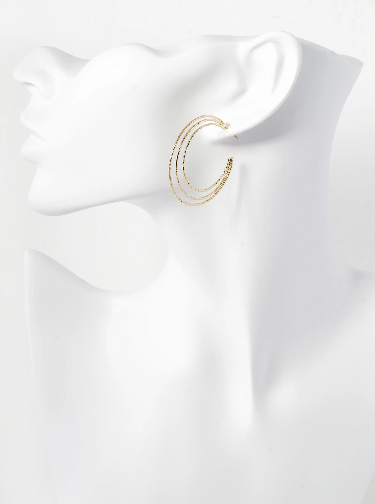 40mm Textured Triple Layer Open Hoop Earrings
