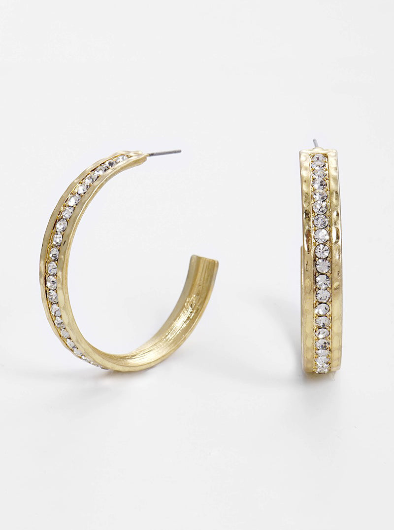 40mm Crystal Pave Hammered Metal Hoop Earrings