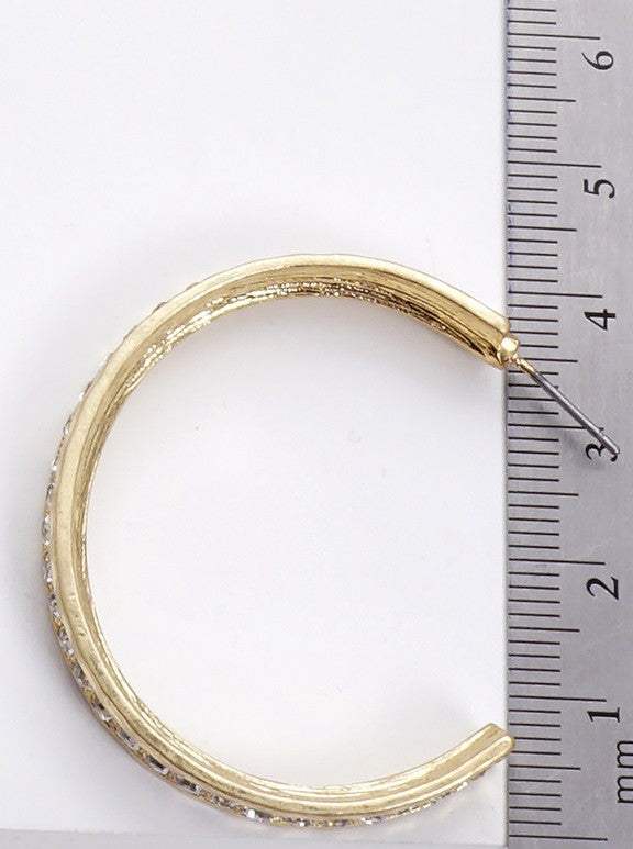 40mm Crystal Pave Hammered Metal Hoop Earrings