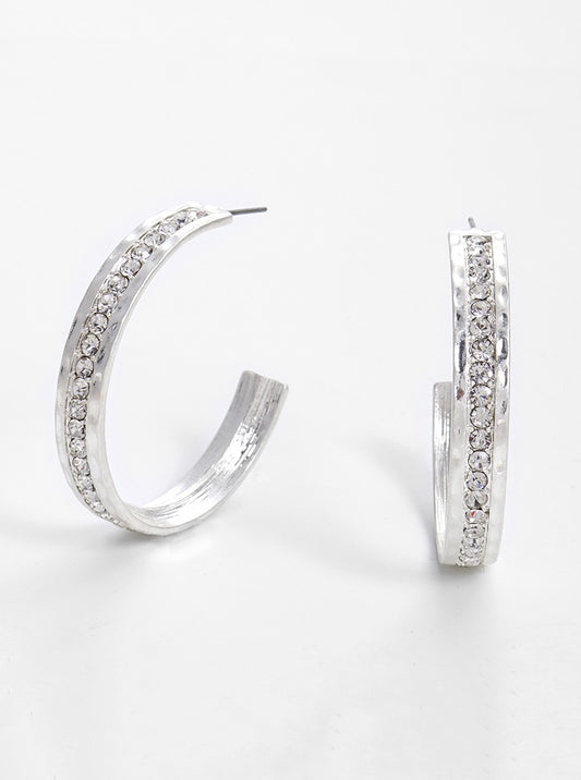 40mm Crystal Pave Hammered Metal Hoop Earrings
