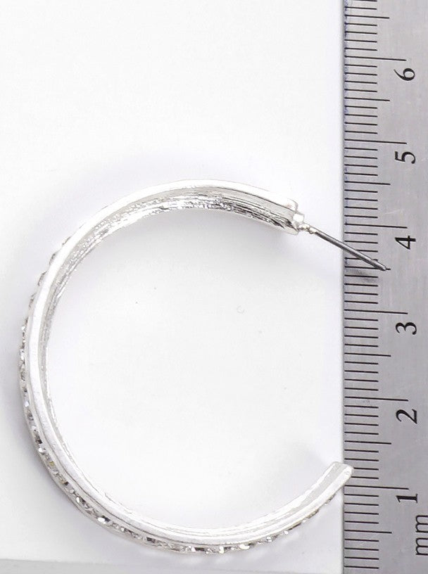 40mm Crystal Pave Hammered Metal Hoop Earrings