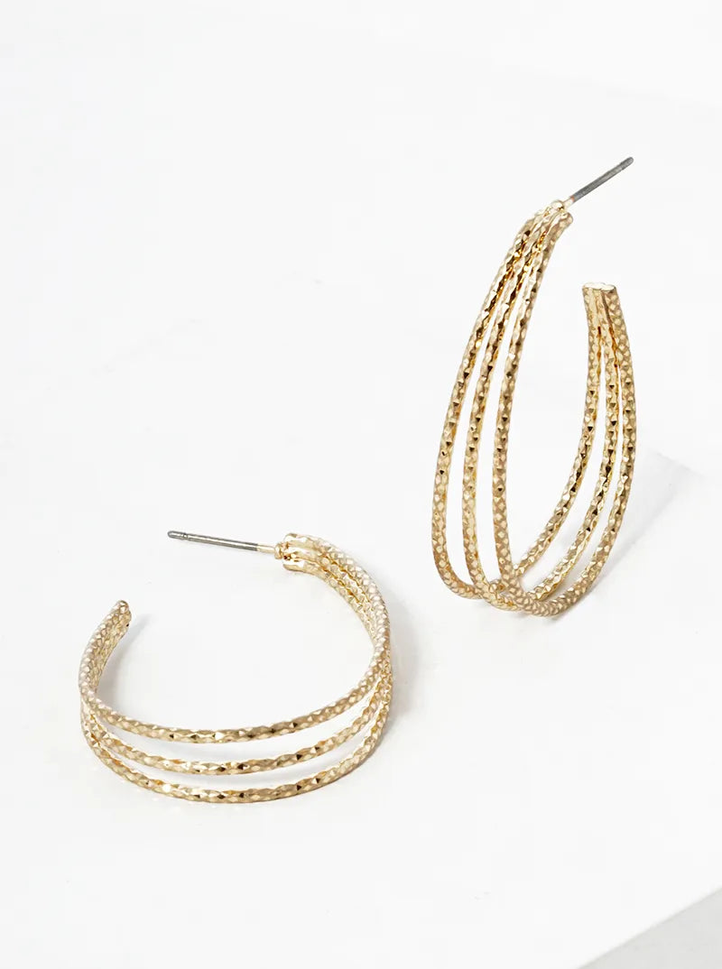 40mm Diamond-cut Three Layer Teardrop Open Hoop Earrings