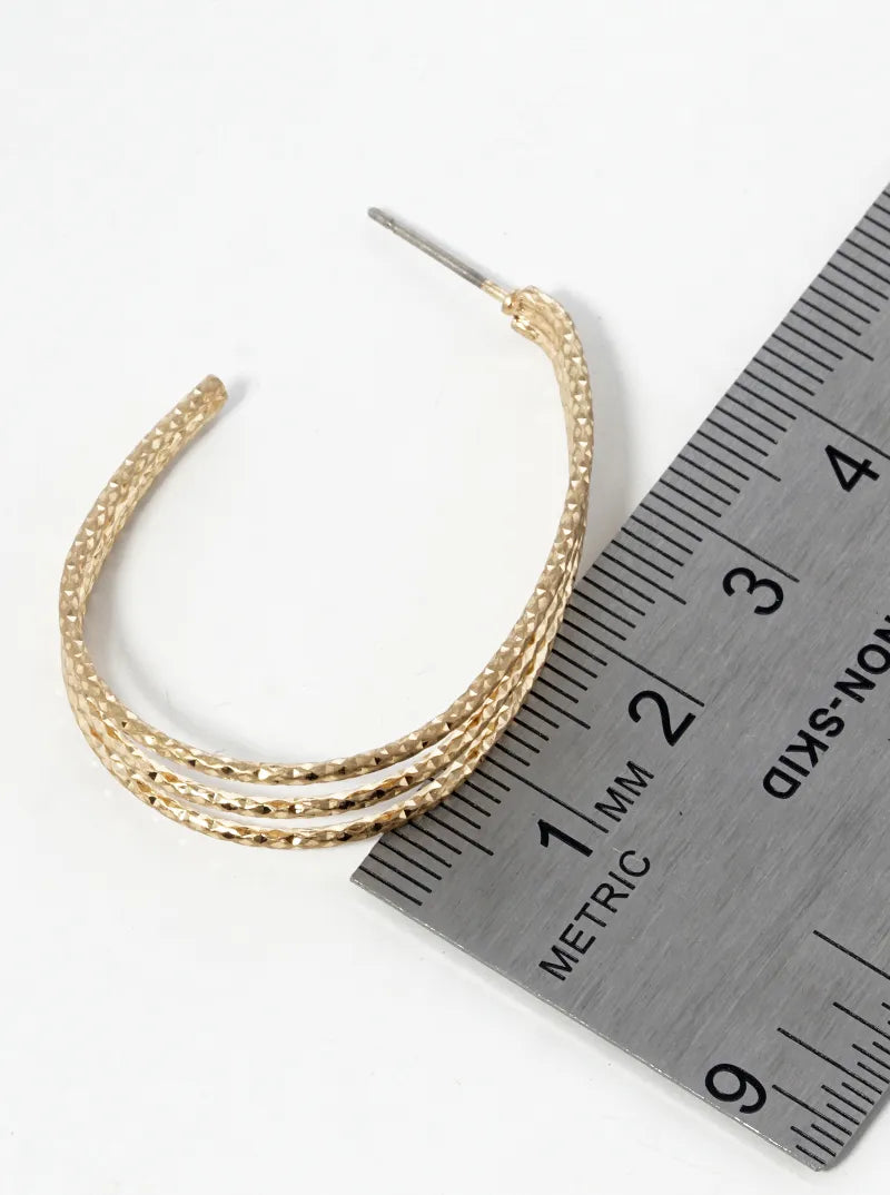 40mm Diamond-cut Three Layer Teardrop Open Hoop Earrings