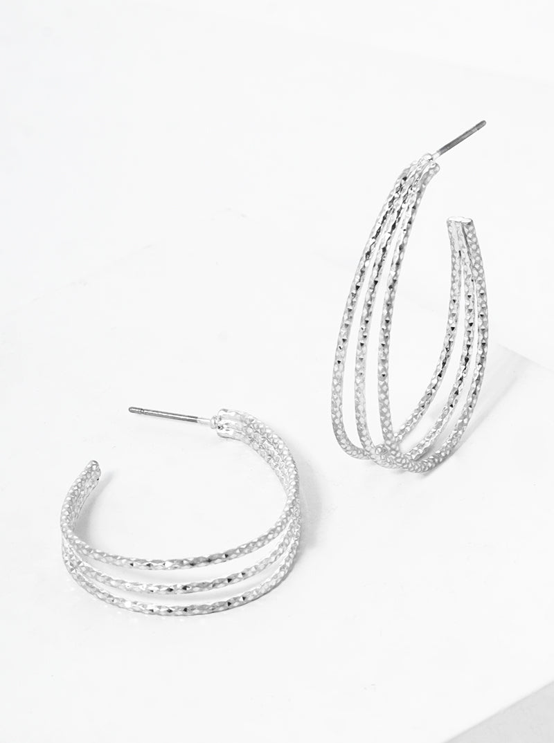40mm Diamond-cut Three Layer Teardrop Open Hoop Earrings