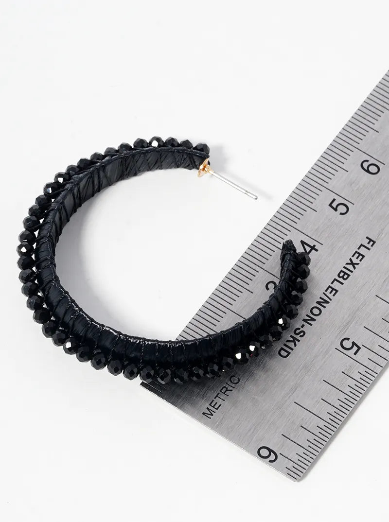 40mm Glass Bead And Raffia Wrapped Open Hoop Earrings