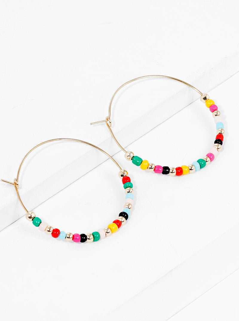 40mm Glass Beaded Lightweight Wire Hoop Earrings