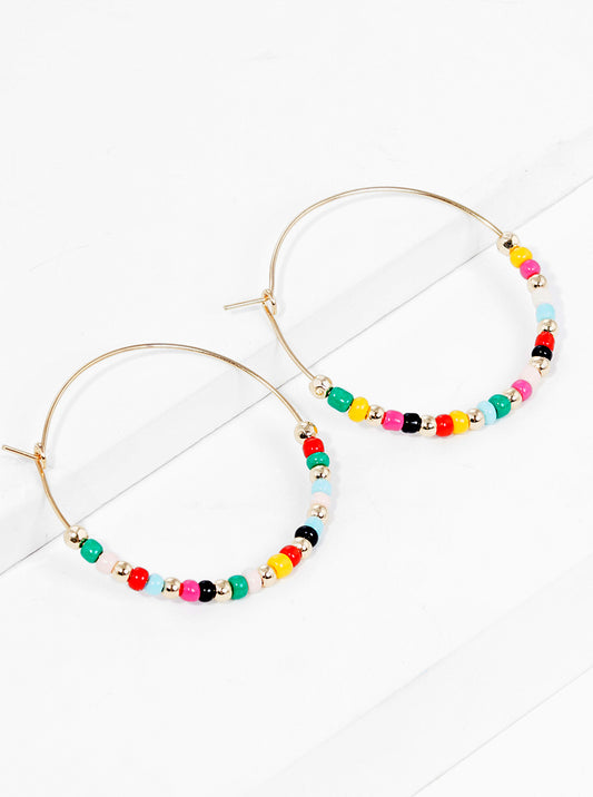 40mm Glass Beaded Lightweight Wire Hoop Earrings