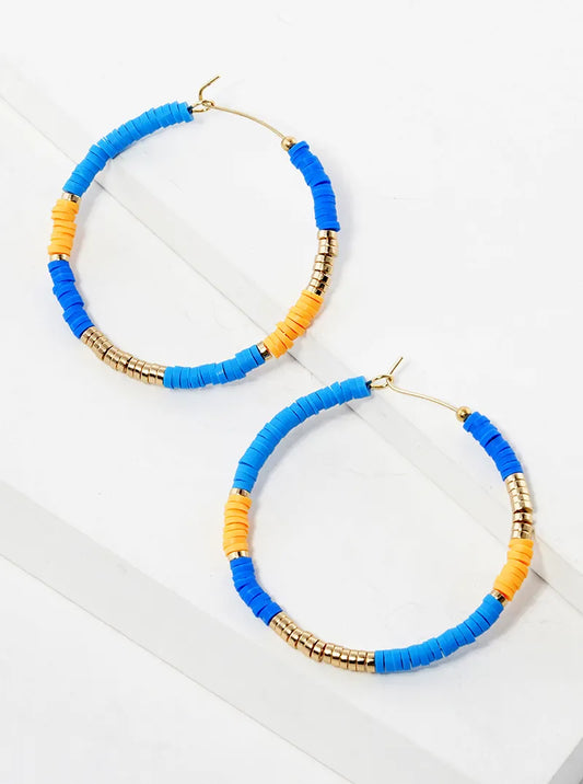 40mm Heishi Beaded Wire Hoop Earrings