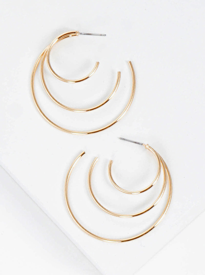 40mm Lightweight Triple Metal Hoop Earrings