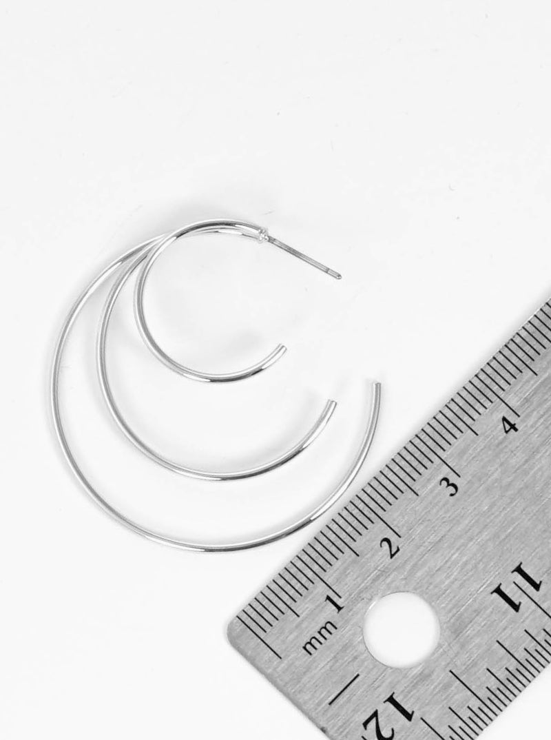 40mm Lightweight Triple Metal Hoop Earrings