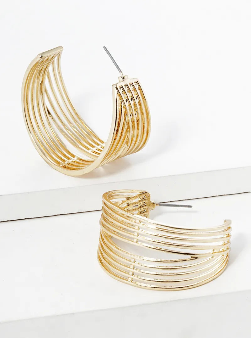 40mm Metal Multi Line Open Hoop Earrings