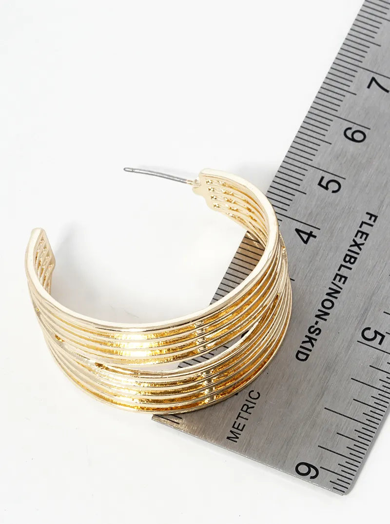 40mm Metal Multi Line Open Hoop Earrings