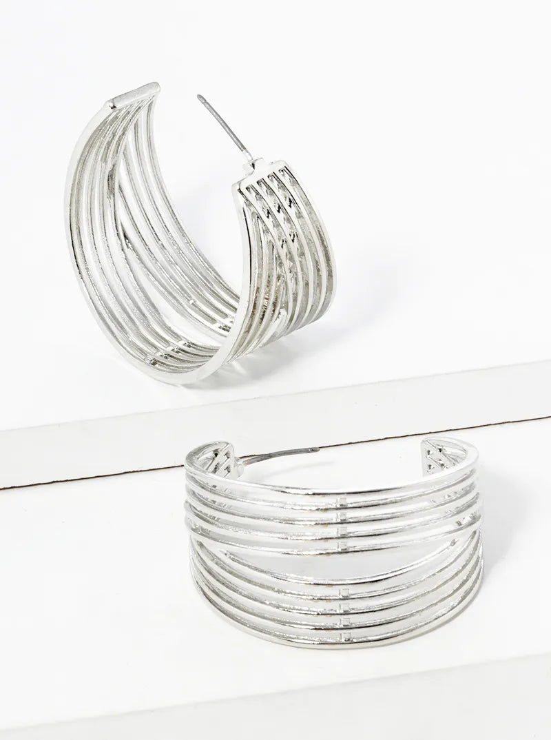 40mm Metal Multi Line Open Hoop Earrings