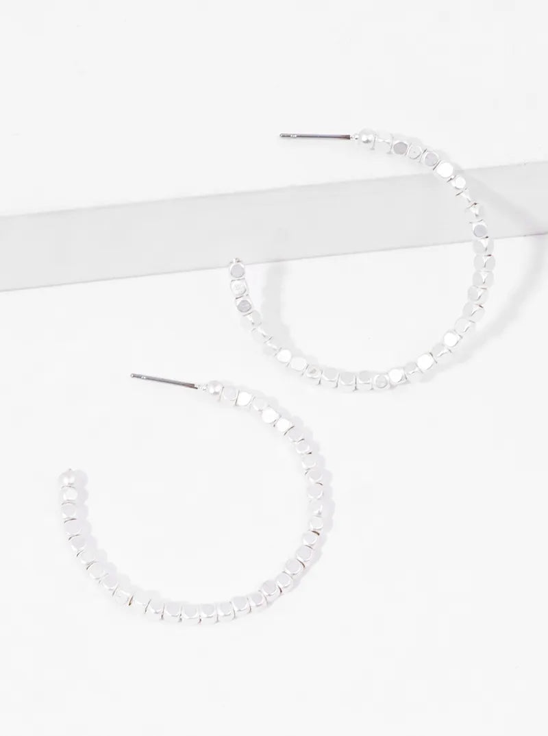 40mm Metallic Beaded Open Hoop Earrings