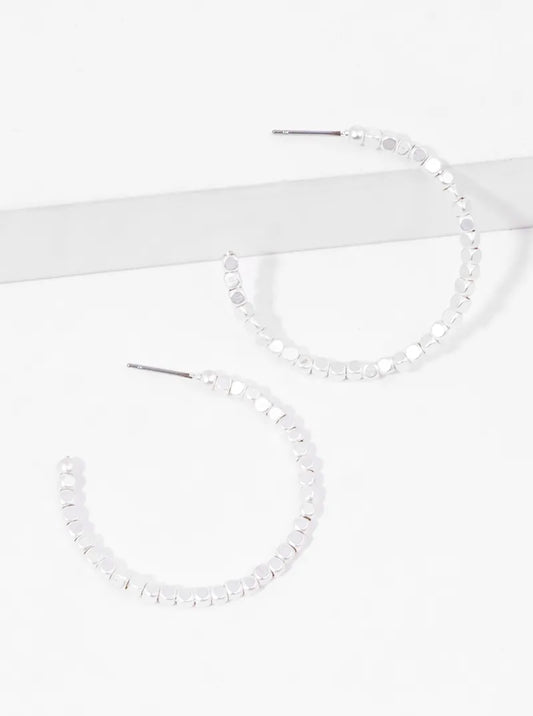 40mm Metallic Beaded Open Hoop Earrings