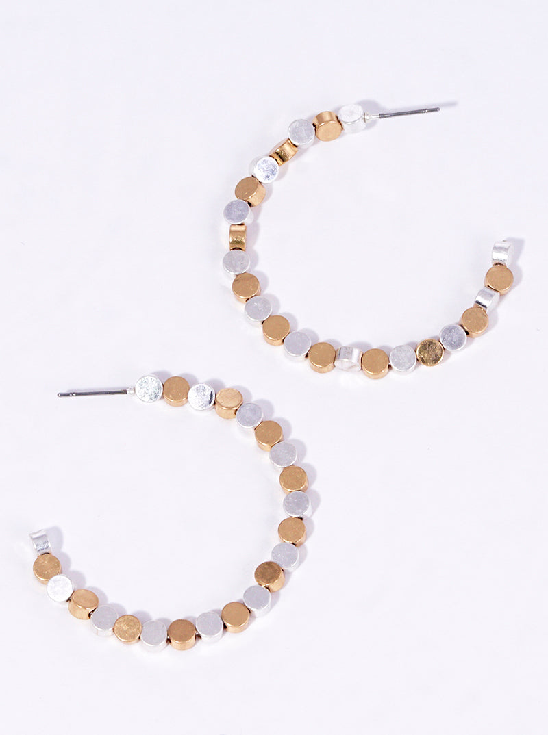 40mm Metallic Beaded Open Hoop Earrings