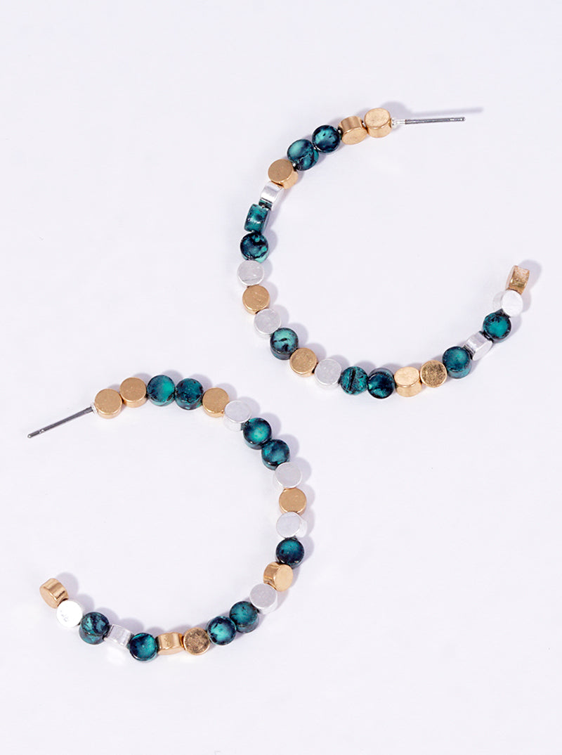 40mm Metallic Beaded Open Hoop Earrings