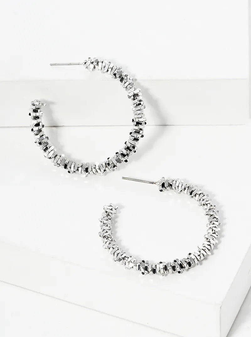 40mm Metallic Beaded Open Hoop Earrings