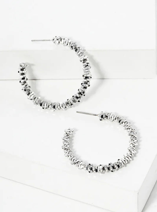 40mm Metallic Beaded Open Hoop Earrings