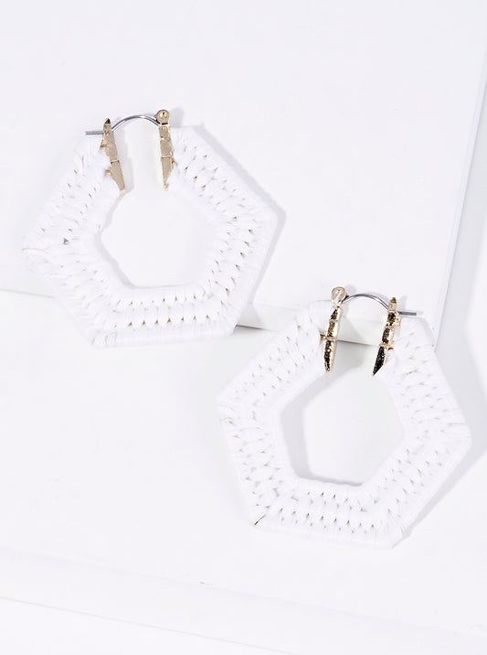 40mm Raffia Wrapped Hexagon Latch Hoop Earrings