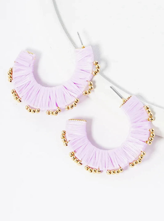 40mm Raffia Wrapped Open Hoop Earrings