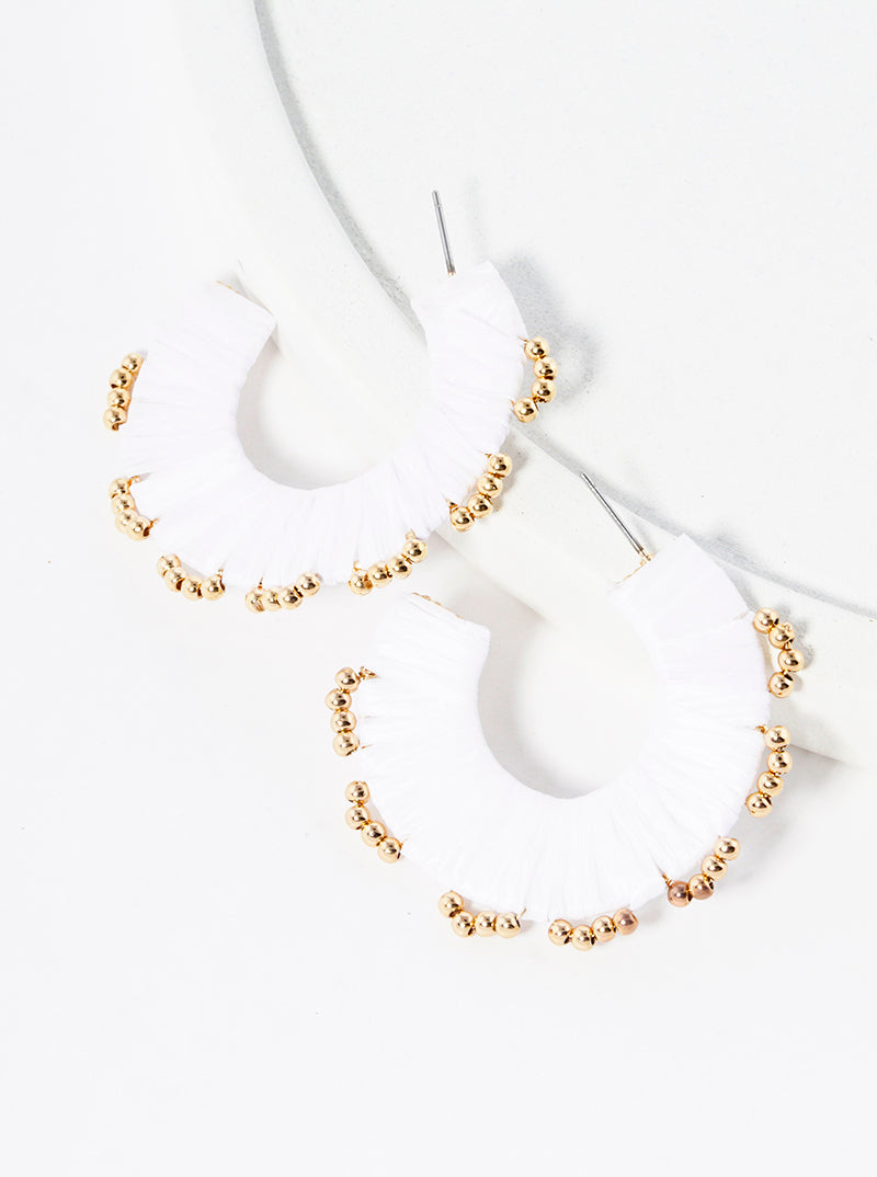 40mm Raffia Wrapped Open Hoop Earrings