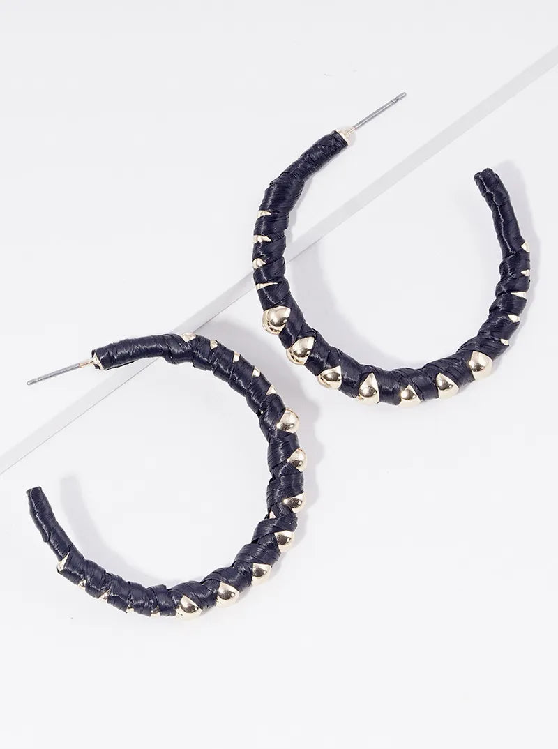 40mm Raffia Wrapped Open Hoop Earrings